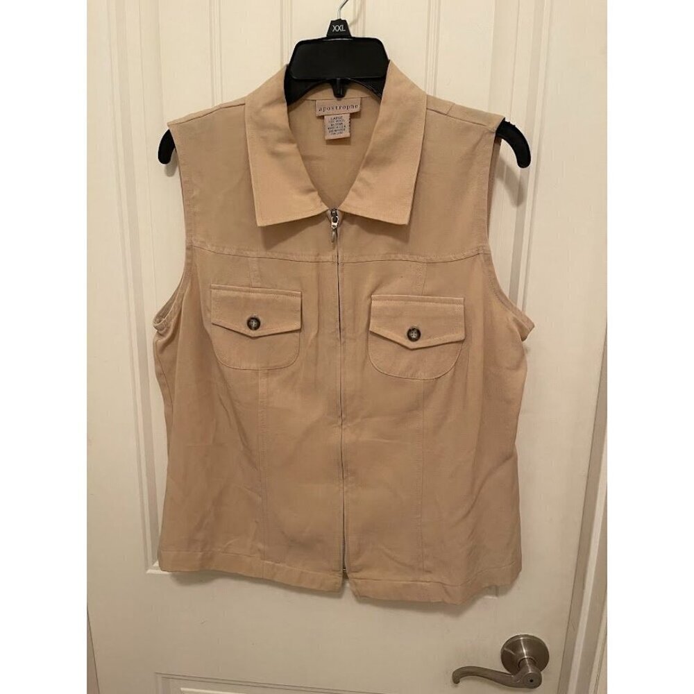 Apostrophe Womens SZ LARGE SOFT  Beige Sleeveless Vest 100% Tencel - Made In USA